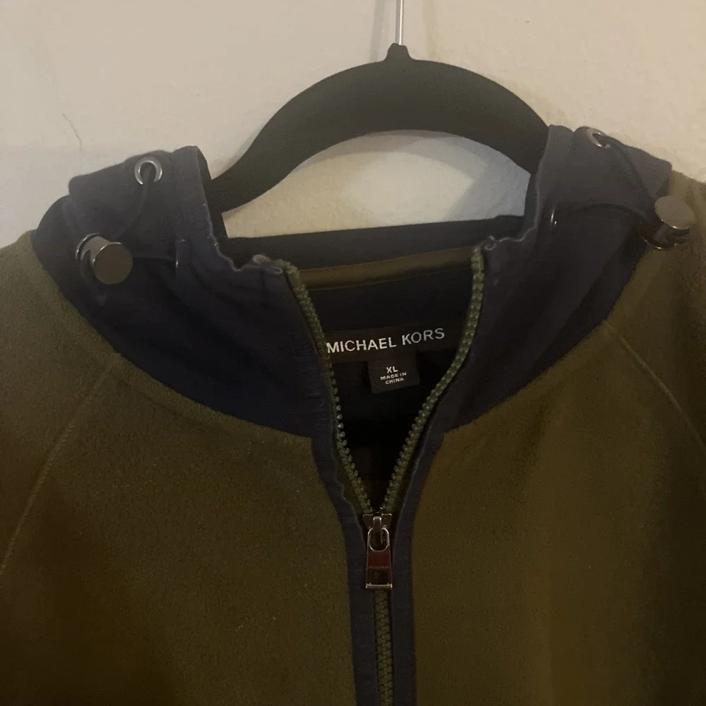MICHAEL KORS XL Men's Green w/ Navy‎ Accent Full Zip Hoodie Fleece
